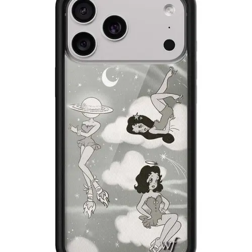 Wildflower Cases Rachel Sennott Limited-Edition Custom Smartphone Case, Black & White Planets Starry Clouds Aesthetic, Raised Black Bumper, Women's Owned Small Business, Protective Handheld Devices Accessory, Gift for Her