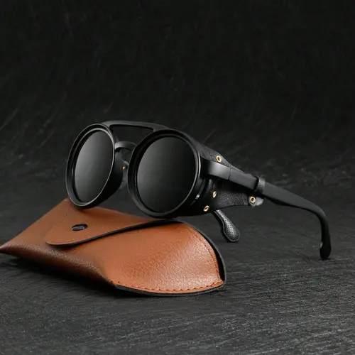 Unisex Vintage Steam Punk Sunglasses with Leather Side Protection, Ideal for Cycling & Outdoor Activities, Summer Beach Vacation Essentials, Stylish Glasses, Stylish Shades