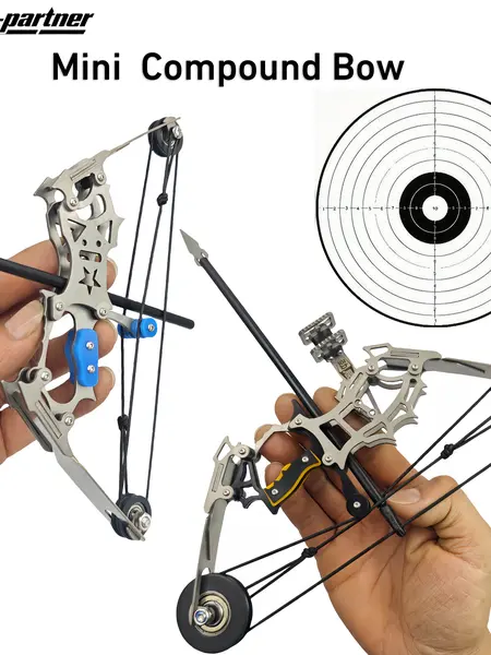 Sport-Partner Mini Archery Bow and Arrow Set Ambidextrous Compound Bow Stainless Steel for Adults Teens Stress Relief Toy Excellent Gift for Archery Target Practice