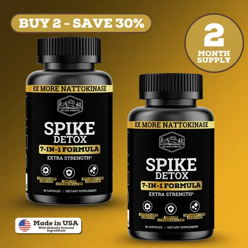 Black Forest 2 Bottles Natural Spike Detox 7-in-1 Dietary Detox Supplement | 8X More Nattokinase, NAC, Zinc, Bromelain, Turmeric, Quercetin, Black Pepper | Supports Spike Protein Removal