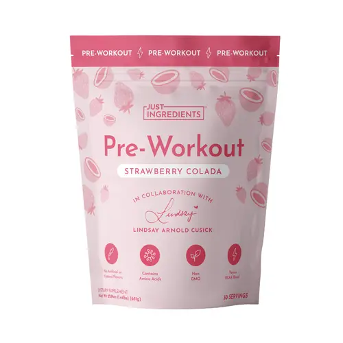 Just Ingredients Strawberry Colada Pre‑Workout by Lindsay Arnold - BCAAs, Beta Alanine, Citrulline Malate, Ginseng, Maca Root - 30 Servings