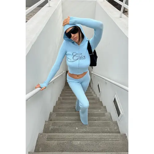 BLARE KNIT HOODIE - BLUE