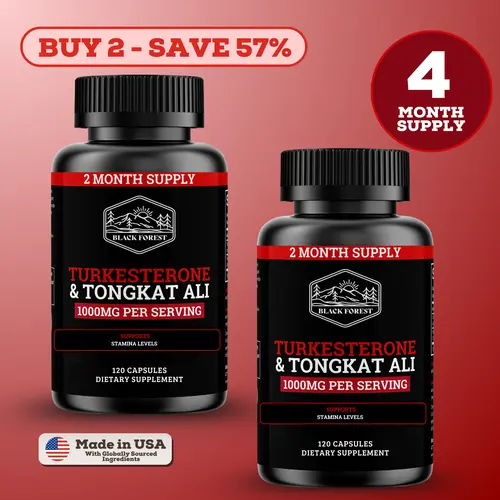 Black Forest Turkesterone & Tongkat Ali Dietary Supplement Combo Pack, 2 Bottles, 1000mg Per Serving, 240 Capsules, 4-Month Supply, for Fitness & Nutrition Natural Herbs Lifestyle