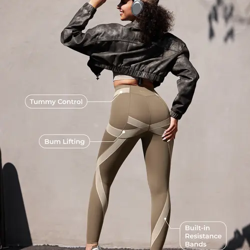 Fanka PowerBand Resistance FlowX Leggings - Solid Sports Workout Bottoms for Yoga, Training, Gym, High Waist Leggings, Solid Sports Leggings