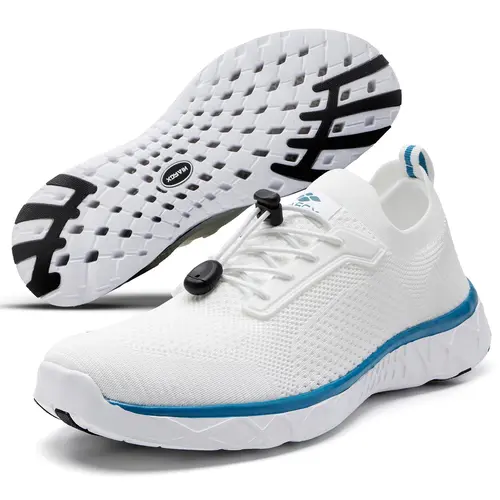 Aleader Men's Quick Dry Water Shoes - Sporty Stretch Knit Sneakers with Toggle Laces, Rubber Sole, Multi-Port Drainage for Lake & Beach, Travel Buddy, Pool Swimming Sports Footwear
