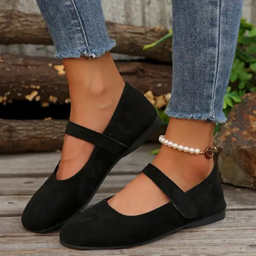 Women's Stylish Formal Casual Flats - Low Wedge, Round Toe, Buckle Detail, Rubber Sole, Comfortable Walking Shoes for Office & Dressy Casual Use