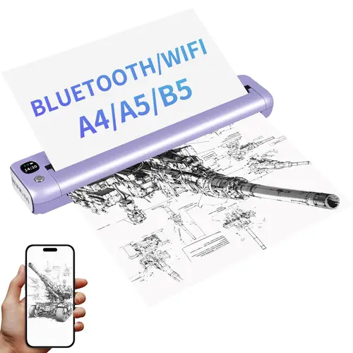 RT Portable Printers Wireless for Travel Support 8.5" X 11" US Letter Bluetooth Thermal Inkless Mobile Printer for Office Home, Inkless Printing, Thermal Printer Compatible