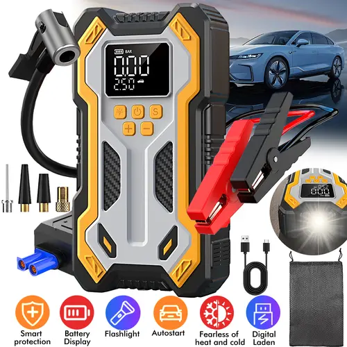 【DealsForYou】Car Battery Jump Starter with Air Compressor 150PSI Charger, Jump Starter Jump Box (All Gas 12L Diesel, bikes, balls, etc.), Car Battery Jumper Starter Portable Jumper Cables, Lights