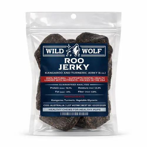 100% Natural Kangaroo & Turmeric Jerky (6oz.) Healthy Dog Chew Treat - Hypoallergenic - Ethically Sourced Human Grade Kangaroo - Meat Premium Quality - High Protein - Loaded With Nutrients