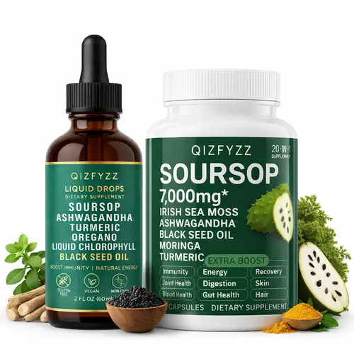 QIZFYZZ 10-in-1 Soursop Bitter Drops & 20-in-1 Seaweed Capsules Superfoods Supplement - Antioxidant Supplement, Moringa, Turmeric, Black Seed + Ashwa, Ashwagandha, Vegan Non-GMO, Botanical Extracts, Natural Ingredients for Health & Wellness