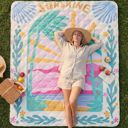 【Summer Sales Deals】Melex Home Foldable Velcro Picnic Blanket - Outdoor Portable Waterproof Camping Supply, Travel Accessory with Grass-Safe Backing, Corner Loops, Double-Sided Water-Repellent Aesthetic Design, Family Picnic & Concert Use Gift