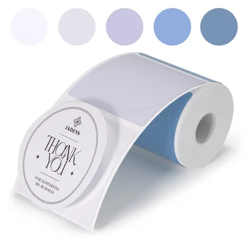 JADENS 2-Inch Round Shape Office Stickers, High Clarity Removable Easy-Peel Self-Adhesive Thermal Printing Circle Labels on Waterproof Paper for Business Use, 400 Sheets per Roll, Morandi Colors, Easy Inventory Management