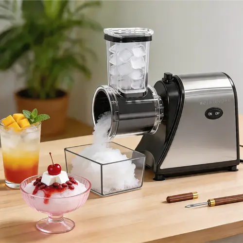 WELSTEEPSE Corded Countertop Shaved Ice Machine, 500W Motor, 304 Stainless Steel Professional Appliance with Detachable Chute, Ice Tray & Food-Grade Transparent Feeding Chute, Ideal for Campfire-BBQ Party, Family Gatherings & Frozen Drinks Enthusiasts