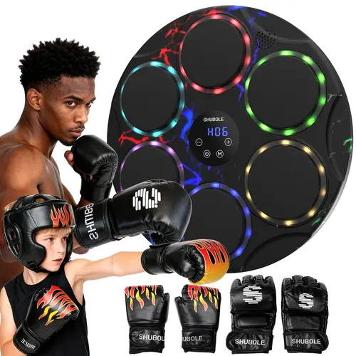 SHUBOLE Music Boxing Machine with Gloves - Wall Mounted Punching Trainer for Adults & Kids, 9-Speed Punch Game, Wall Boxing Punching pad, 2025 Upgrade Gifts for Boys Age 6+