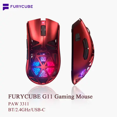 FURYCUBE G11 Skeleton Wireless Gaming Mouse Light-Weight PAW3311 Mouse RGB Glow Mouse 2.4GHz Bluetooth  Laptop Desktop Computer Knob Function Fire Key auto click Gaming Mouse TikTokShop Gift lightweight,back to school,back to school haul