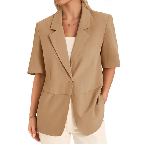 Cicy Bell Women's Casual Short Sleeve Blazer Summer Loose Fit Work Office Lapel Suit Jacket  Lightweight Elegant Soft