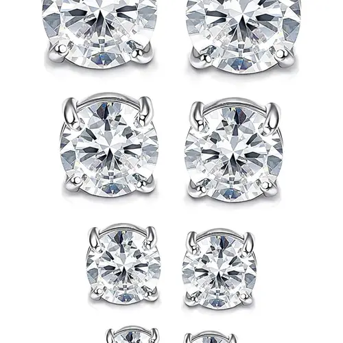 4 Pairs Magnetic Earrings for Men Women, Stainless Steel No Piercing Round and Square Cubic Zirconia 4-7mm, Dainty Fashion Jewelry