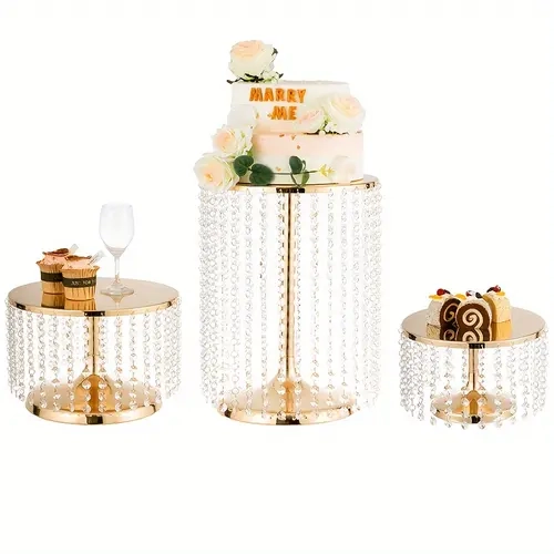 Set of 3 cake stands, round charming crystal bead cake plate for dessert tables, Christmas, weddings, birthdays, showers, Halloween and Christmas decorations,home decor