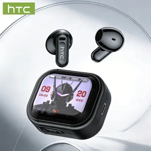 HTC NE20 Bluetooth 6.0 Earbuds - LED Display, High Fidelity, Waterproof Wireless Headphones with Built-in Microphone, AI Translate for Office, Sports Use, Earbud