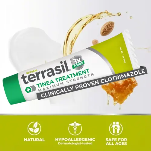 terrasil Tinea Versicolor Treatment Cream Max Strength, Antifungal Tinea Cream, Clinically Proven 1% Clotrimazole, Treats Most Ringworm & Fungal Infections, Soothing Relief of Itchy Dry Skin (1oz)