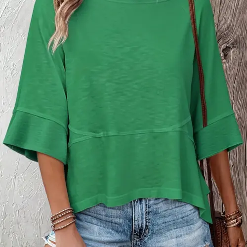 [Plus Size] Solid Color Basic Fit Tee, Casual Half Sleeve Round Neck T-shirt for Everyday Wear, Women Clothing Womenswear for All Seasons, Summer Top, Casual Chic Top