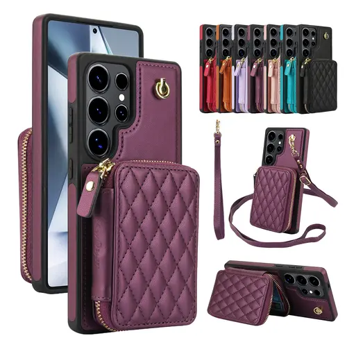 HISTORYOO RFID Blocking Cards Holders Slots Wallet Case for Samsung Galaxy S26 S25 Ultra 5G S24 FE S24 S23 Ultra S24 S23 S22 Plus Crossbody Zipper Handbag Purse Flip Kickstand Folio Cover PU Leather with Wristlet Wrist Strap Lanyard for Women