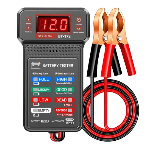 12V Digital Car Battery Tester - Automotive Mechanic Tool with LCD Display Voltmeter, LED Indication, Alternator Check Analyzer for Truck, Motorcycle Electrical Systems