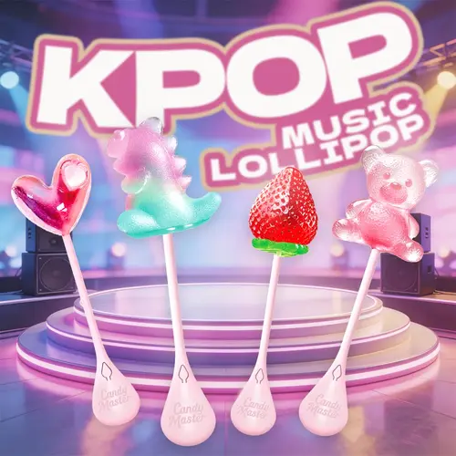Candy Master MeCandy 4D Music Lollipop - Bone Conduction Tech, K-pop Music Lollipop | Sugarfree Fruity Flavor, Halal Certified | 4D Bear/Strawberry/Dinosaur/Heart Shapes |