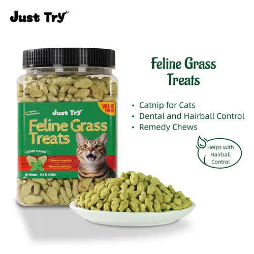 Just Try Cat Treats for Indoor Cats Hairball Control Natural Salmon Healthy Cat Grass Treats Kitten Snacks Training Biscuits Catnip for Cats Dental Care 14.1 OZ,back to school #backtoschool