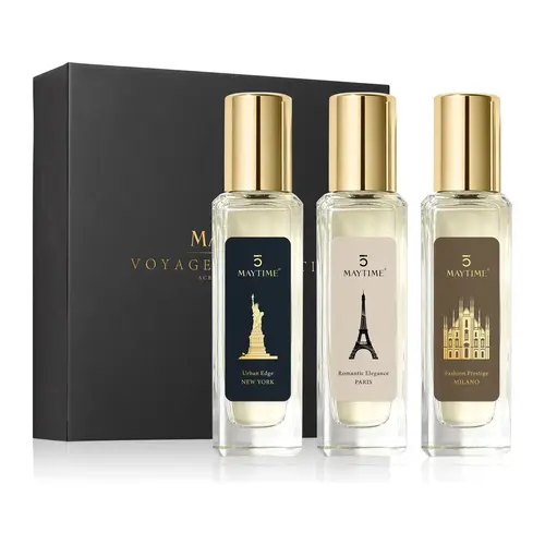 Maytime Summer Scented Journeys 3-Piece Unisex Fragrance Set (3×30ml) – Voyages Olfactifs Collection, Long-Lasting Eau de Parfum for Work, Dates & Nights, Woody Spicy & Fougere Scents Inspired by New York, Paris & Milano, back to school