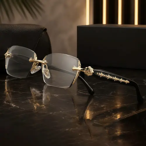 EUNOIALENS Unisex Casual Non-Prescription Clear Lens Glasses, Transparent Frame, Diamond-Cut Edges, Metal Temple Decor, HD Vision for Computer Gaming, Daily Wear, Casual Non-Prescription Glasses