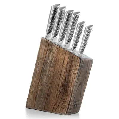 Schmidt Bros Cutlery Gridiron 7pc Knife Block Set Silver/Gray Wash: Stainless Steel Knives with Block, Hand Wash