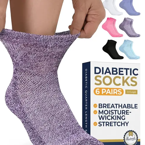 Women's Pembrook Low Ankle Diabetic Socks - 6 Pairs, Neuropathy Relief, Comfortable, Mesh, Smooth Tops, Breathable, Maximum Stretch, Fits Running, Walking, Selfcare, Vibrant Fade-Resist Multiple Colors