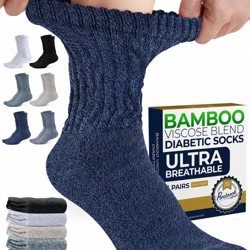 Women's Pembrook Bamboo Diabetic Socks - 6 Pairs, Cable Knit, Smooth Viscose, Moisture-Wick, Non-Binding, Breathable, Socks for Women with Neuropathy Support, Smooth Seams, Slouchy Socks