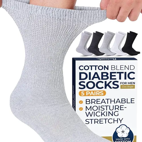 Pembrook Men's 5-Pack Diabetic Crew Socks, Solid Cotton with Non-Binding Stretch and Smooth Toe for Cushioned Comfort, Black/White/Light Gray/Dark Gray Neutrals - 5 Pair, Classic, Breathable