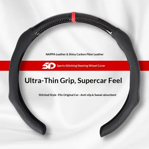 SUPEREVER Carbon Fiber-Microfiber-PU Leather Elastic Steering Wheel Cover, Automotive Car Steering Wheel Insert Accessories with Anti-Slip Lining, Durable Protective Ultra-Thin Grip, Perfect Fit for Cars Vehicle Auto Accessories, Vehicle Accessories, Anti