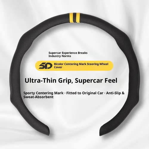 SUPEREVER Car Steering Wheel Cover - Anti-Slip Safety Design, Soft Breathable Heavy-Duty Thick Sports Style, Ultra-Thin Grip & Wrap, 5D Bicolor Centering Mark, Supercar Feel, Less Hand Sweat, Automotive Interior Accessory, Car Accessories