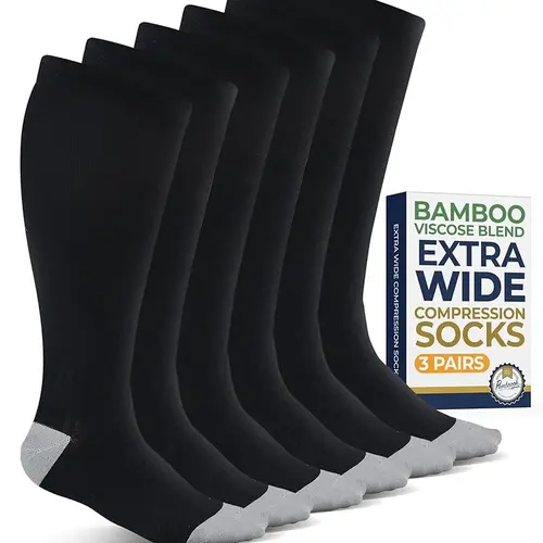 Pembrook Unisex Bamboo Blend Knee-Highs - Plus Size Wide Calf Compression Socks for Adults, Easy to Put On, Running Socks for Flights, Workout to Lounge Use