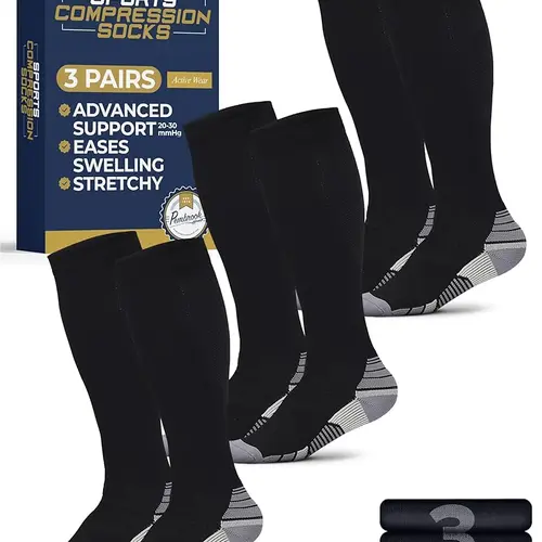 Pembrook 20-30 mmHg Medical Compression Sport Socks for Adult Men, 3 Pairs - Nylon Athletic Socks with Comfortable Support, Fade Resistant, Ideal for Gym, Run, Hike, Hiking