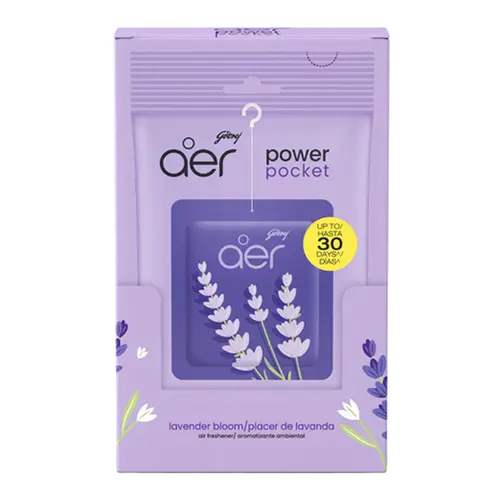 Godrej Aer Power Pocket Lavender Bloom Hanging Air Freshener (Pack of 6) - Serene Provence Soft Sunset Aromatic Ambiance, Calming Home Fragrance for Bedrooms & Shoe Racks, Long-Lasting Scent, Simple to Use, Responsible Design Home Care Supply