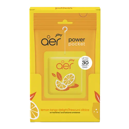 Godrej Aer Power Pocket Lemon Tangy Delight Gel Sachets - Home Fragrance Freshener for Kitchen/Bath, Long-Lasting Scent, 30-Day Enduring Freshness, Natural Lemon Sour Formula, Pack of 6