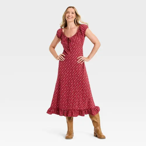 Women's Casual Puff Sleeve Ankle Sundress Garment - Light Viscose Elastic Fabric, Comfortable Feminine Fit, Versatile Wear