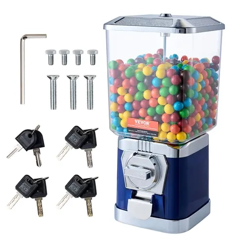 【Back to School】VEVOR Fun Arcade Gumball Machine for Kids, 17"H Futuristic PC Candy Vending Dispenser, Coin-Operated Bank for Toy Capsules, Bouncy Balls, Amusement Parks, Game Stores, Blue Candy Jar