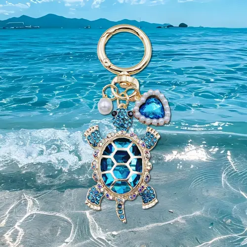 Women's Cutecore Ocean Theme Charm Keychain Jewelry - Kawaii Turtle Accessory with Pearl Accents, Keychains for Women, Bag Chains and Charms, Summer Beach Outfit Accent, Mini Gift