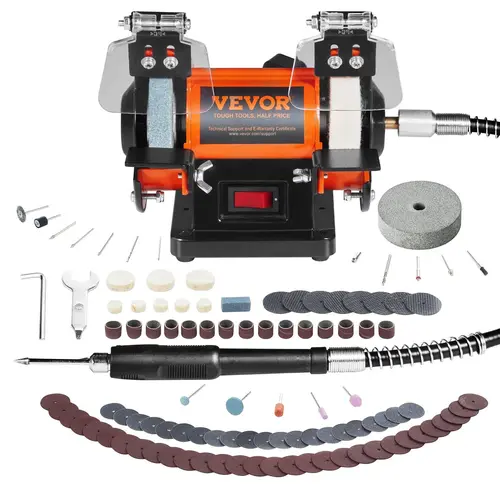 【Summerfinds】VEVOR Bench Polisher & Buffing Machine for Metal/Jewelry/Wood - With Wool & Abrasive Wheels, 100 Tools, 3590RPM