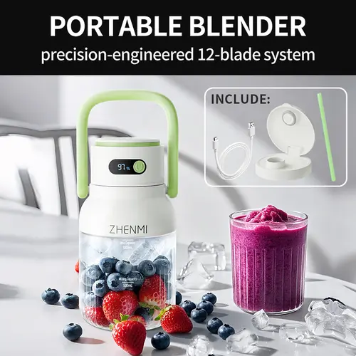The Thoughtful Gift for Holidays & Birthday: ZHENMI Cordless Blender, 33oz BPA-Free, Perfect for Making Two-Serving Smoothies, Crushes Ice, USB Rechargeable – For a Fresh & Healthy Start as a Couple. Share Healthy Moments Together! outdoor