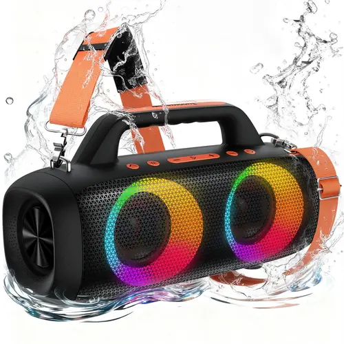 [Back to School] TAGRY Wireless Portable Audio Bluetooth Speaker,60W Powerful Sound with Deep Bass,IPX6 Waterproof,24H Playtime,Bluetooth 5.4,Adjustable Handle,RGB Lights,Wireless Stereo Pairing for Smartphone for Familiy, Friend and Birthday