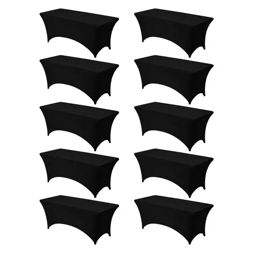 【Summerfinds】VEVOR 10 Pack Table Cloth for 6FT Rectangular Fitted Events, Wrinkle-Resistant Stretch Black Table Covers, Washable Spandex Tablecloth Protector, for Party, Wedding, Cocktail, Banquet, Festival