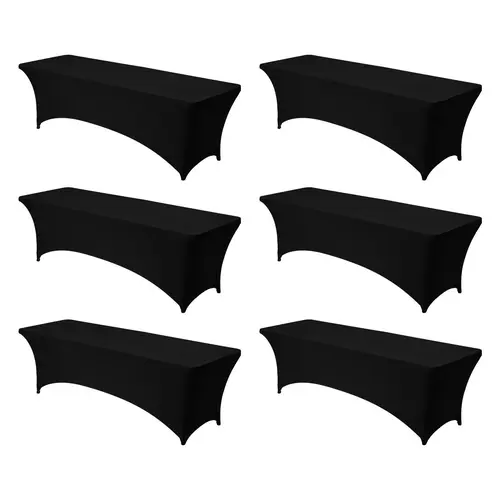 【Summerfinds】VEVOR 6 Pack Table Cloth for 8FT Rectangular Fitted Events, Wrinkle-Resistant Stretch Black Table Covers, Washable Spandex Tablecloth Protector, for Party, Wedding, Cocktail, Banquet, Festival