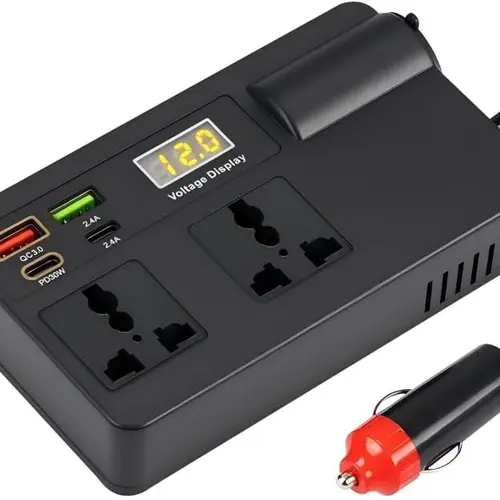 Car Power Inverter 12V DC to 110V AC Converter, Dual USB QC3.0 & USB-C PD 20W Fast Charging, LED Voltage Display, Portable Power Adapter for Laptop, Phone, Tablet, Road Trip, Emergency																	